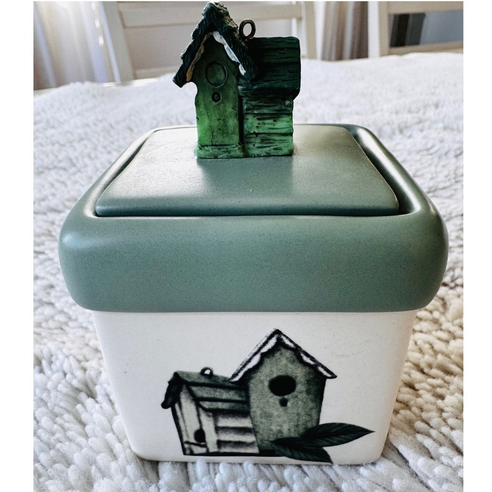 Pfaltzgraff Crazy Mountain Birdhouse Candle Holder Green White Cottagecore Small